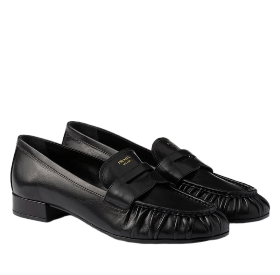 (W) Prada Leather Loafers Black