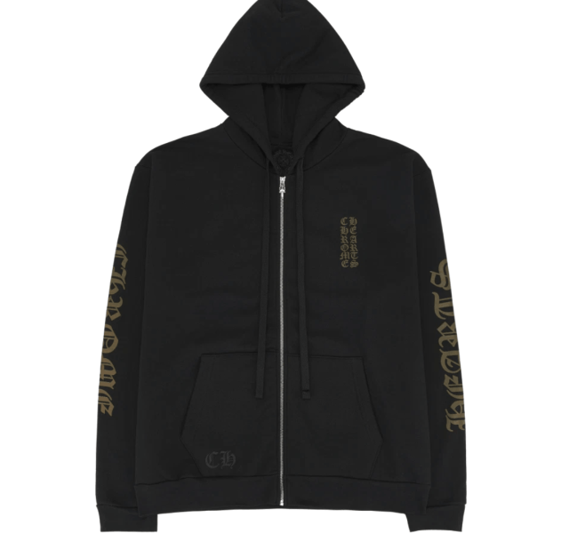 Chrome Hearts Vertical Logo Fleece Zip-Up Hoodie Black Army Green