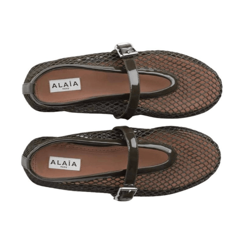 Khaki fishnet ballet flats