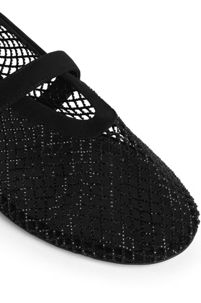 ALAÏA Noir BALLET FLATS IN STRASS FISHNET 