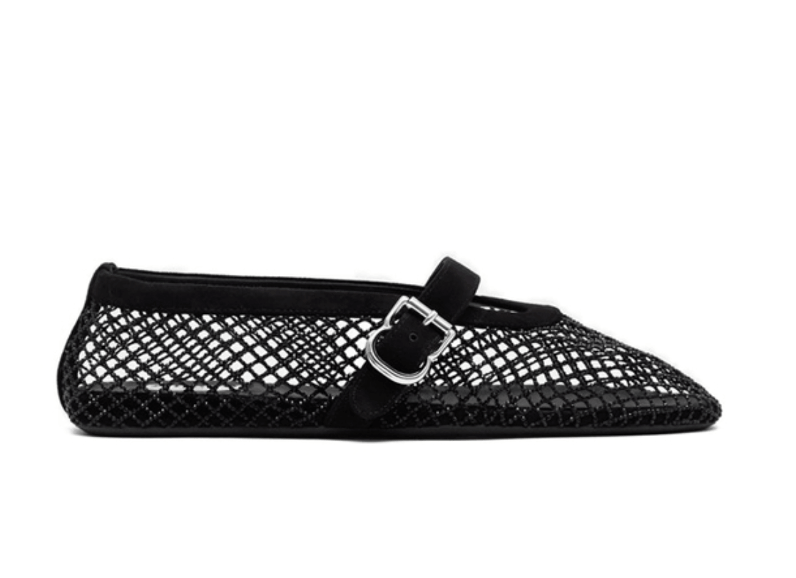 ALAÏA Noir BALLET FLATS IN STRASS FISHNET 
