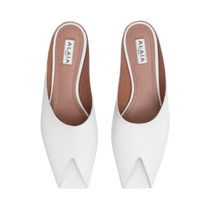 (W) Alaia Spike Flat Mule White