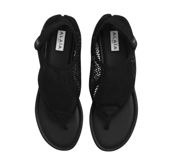 (W) Alaia Thong Sandals in Fishnet Black