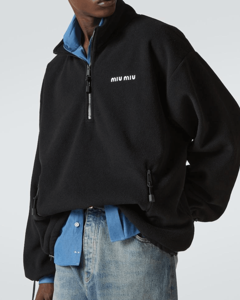 Miu Miu Fleece Sweatshirt With Embroidered Logo - Black 
