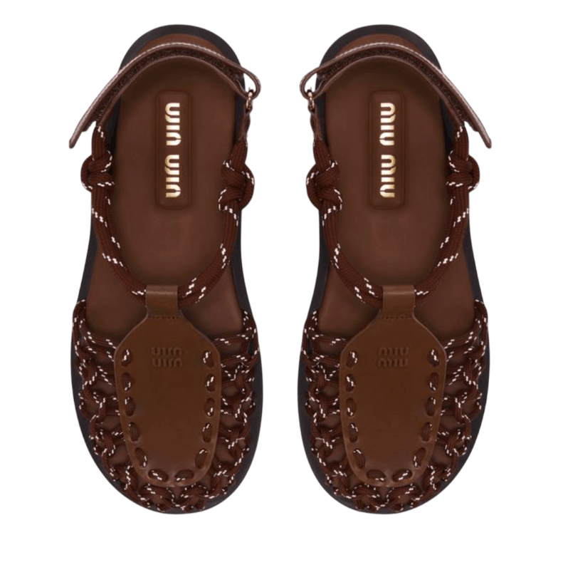 Miu Miu Leather-Trimmed Sandals in Brown