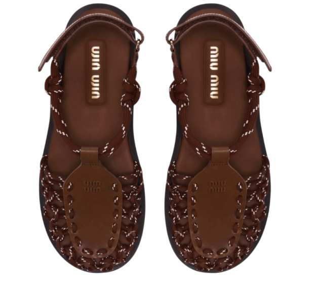 Miu Miu Leather-Trimmed Sandals in Brown