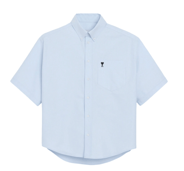 AMI Blue Cotton Boxy Embroidered Ami De Coeur Sky Blue