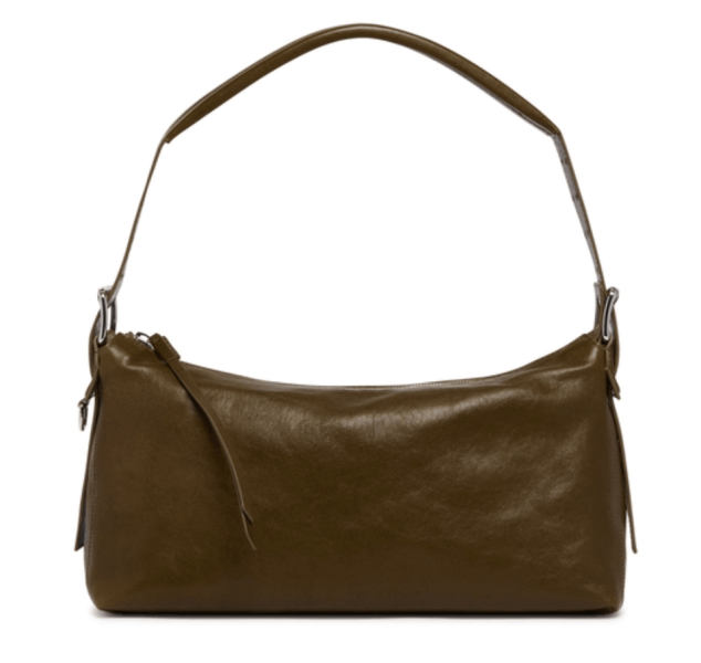 BELTED BAGUETTE BAG IN LEATHER - Espresso