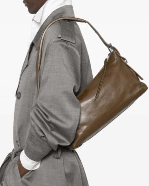 BELTED BAGUETTE BAG IN LEATHER - Espresso