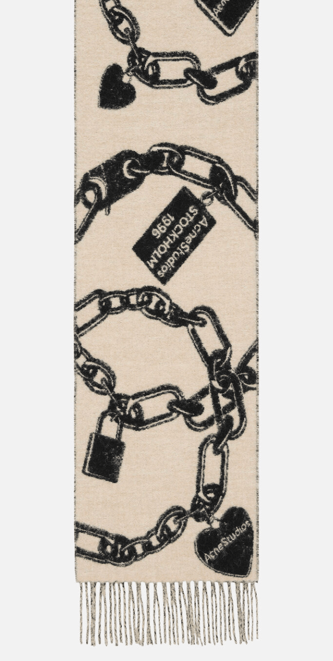 Chain logo wool scarf Beige/black
