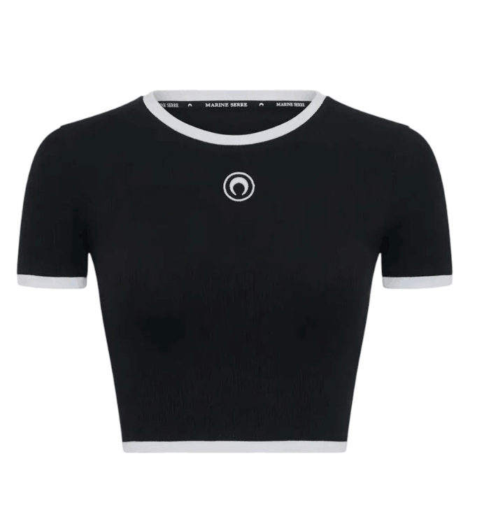 MOON LOGO RIBBED JERSEY CROPPED TOP - BLACK