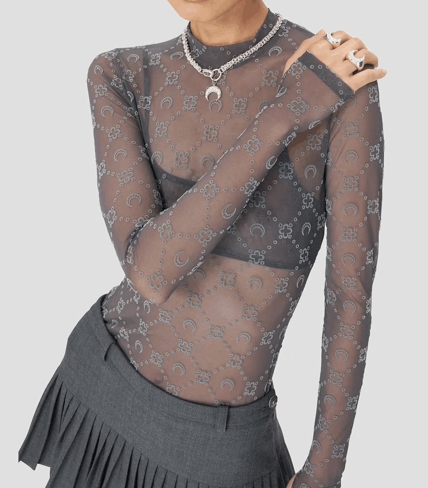 RECYCLED MESH FLOCK SS HIGHNECK TOP STONE GREY 