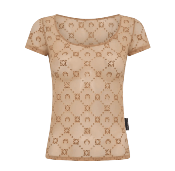 RECYCLED MESH FLOCK OPEN NECK TOP BG60 CAMEL