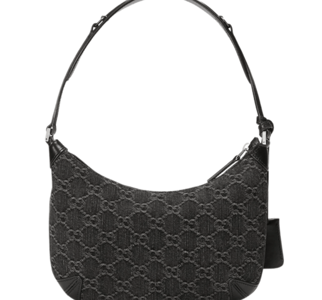 Gucci Horsebit Slim Small Shoulder Bag Black Grey GG Denim