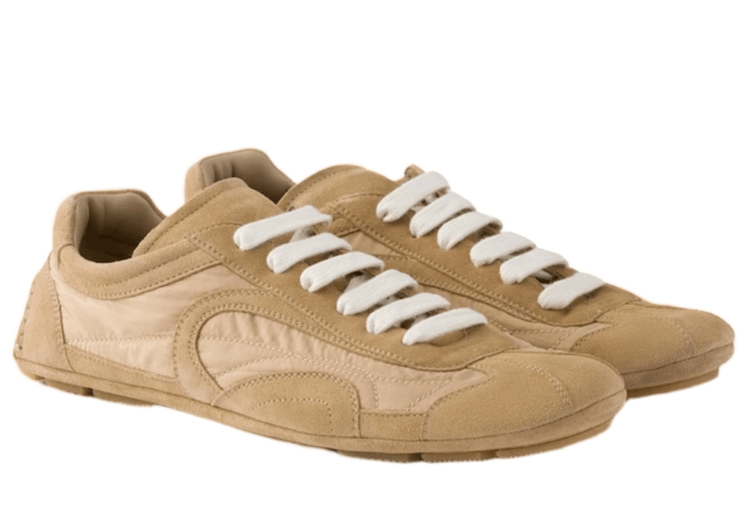 (W) Prada Montecarlo Re-Edition 2005 Suede and Re-Nylon Sneakers Camel Brown
