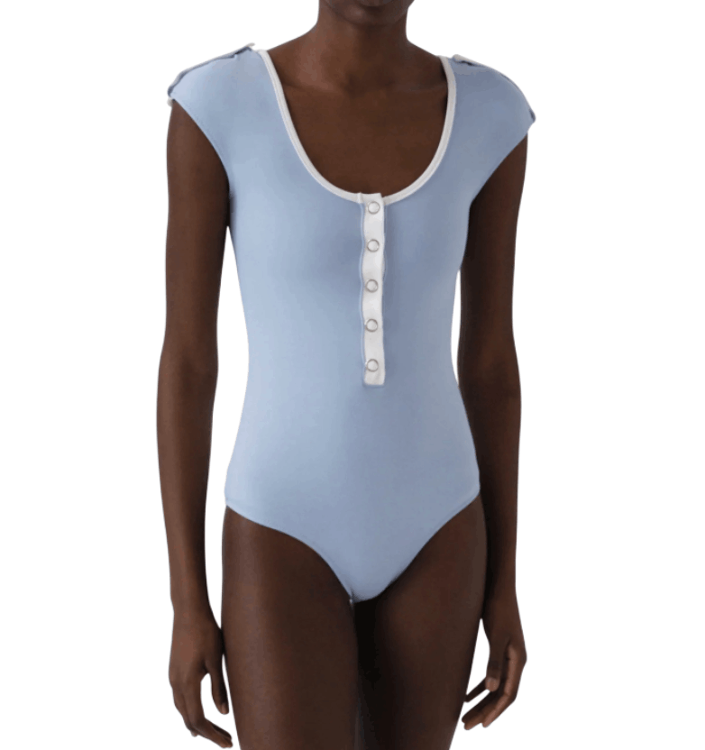 Light Blue Swimsuit with White Trim 