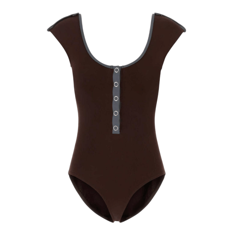 Brown Swimsuit with Grey Trim - Snap Closure 