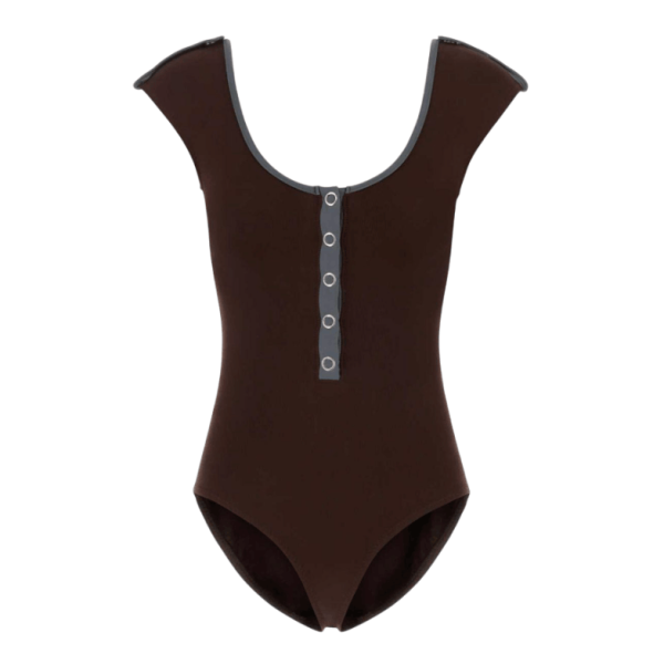 Brown Swimsuit with Grey Trim - Snap Closure 