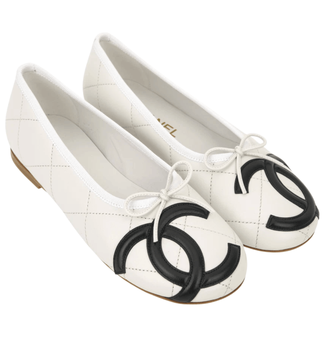 (W) Chanel Ballet Flats Lambskin & White Black The Chanel Coco Beach Collection