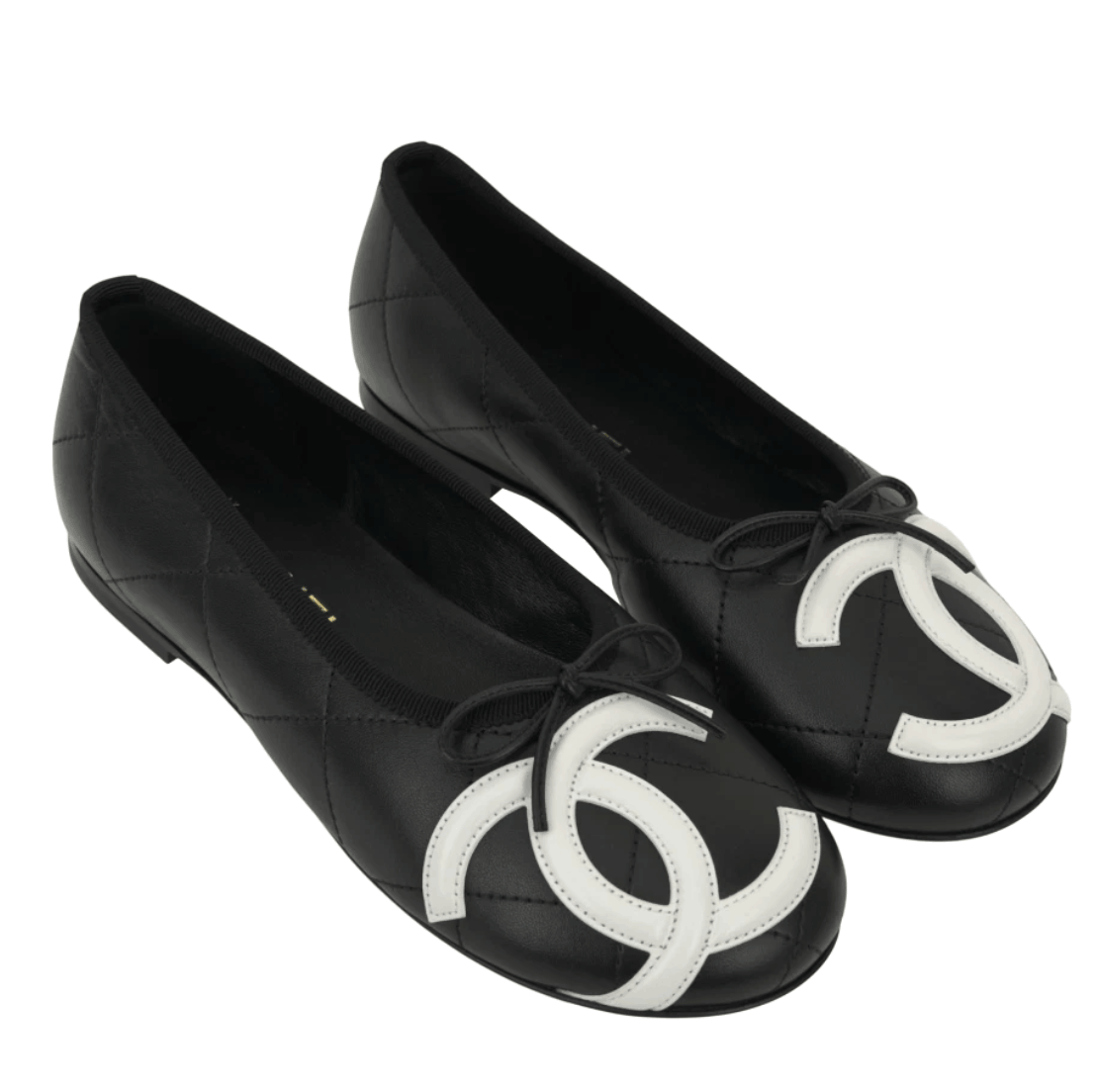 (W) Chanel Ballet Flats Lambskin & Black White The Chanel Coco Beach Collection