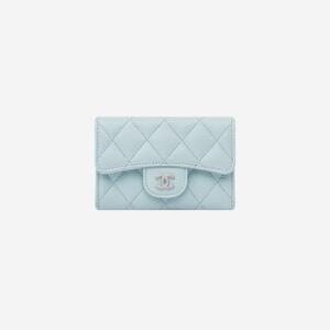 Chanel Classic Card Holder Grained Calfskin & Silver Light Blue