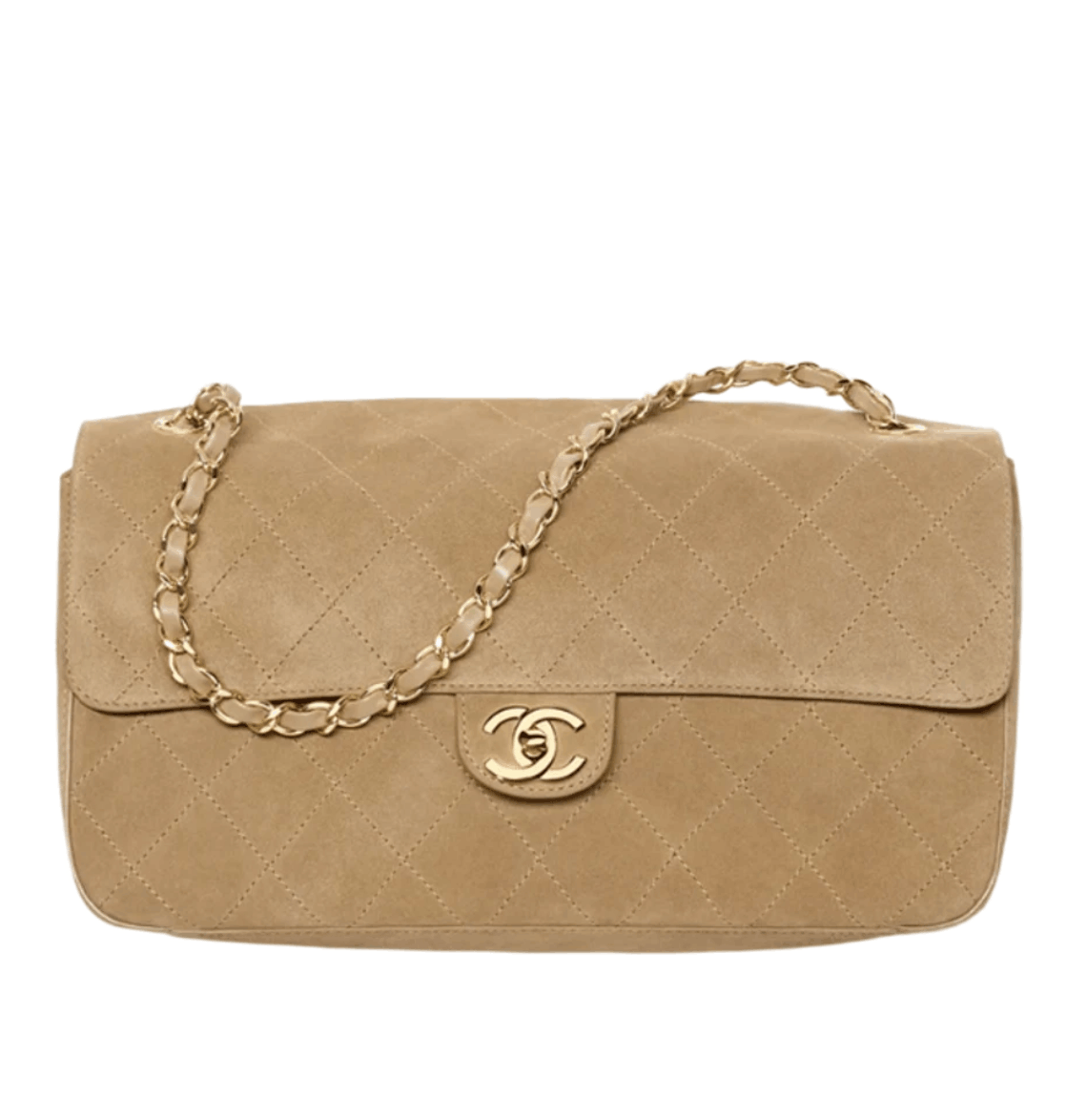 Chanel Maxi Flap Bag Suede Calfskin & Gold Dark Beige