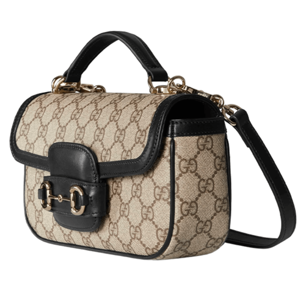 Gucci Horsebit 1955 Small Top Handle Bag Beige Black