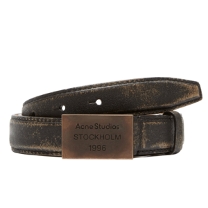 Acne Studios Engraved Logo Leather Belt Dark Brown Beige