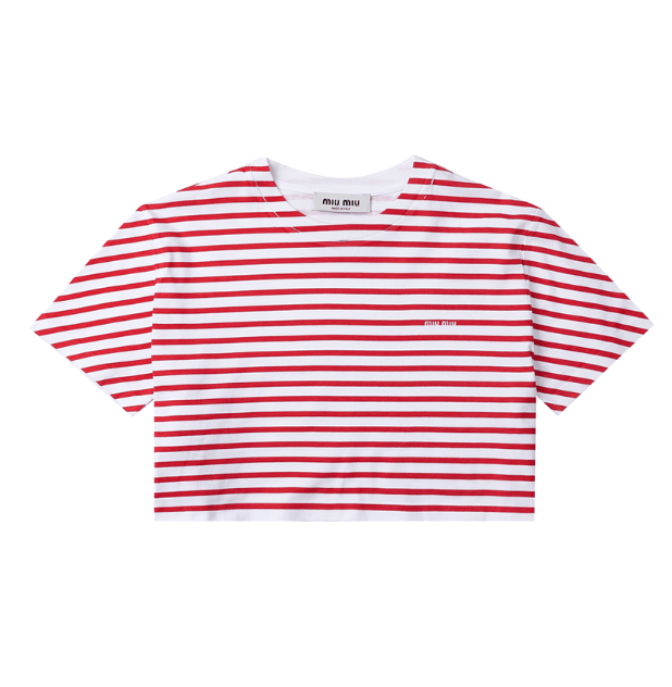 (W) Miu Miu Cotton T-Shirt with Printed Logo White Red