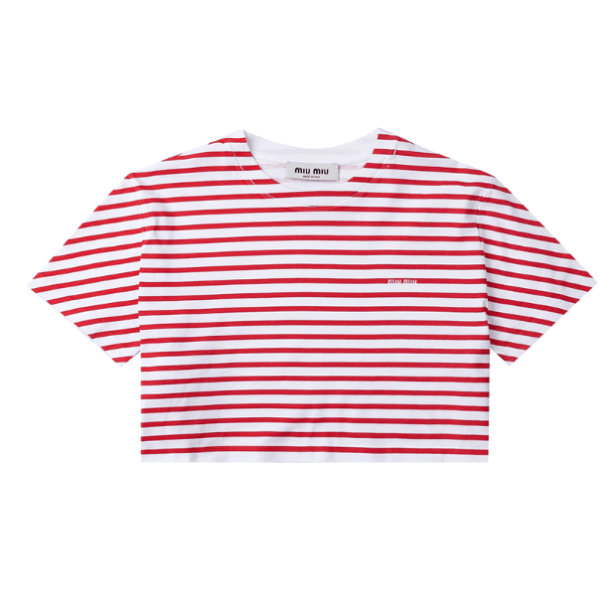 (W) Miu Miu Cotton T-Shirt with Printed Logo White Red