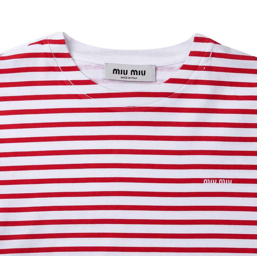 (W) Miu Miu Cotton T-Shirt with Printed Logo White Red