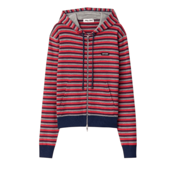 Miu Miu Striped Virgin Wool Zip-Up Hoodie