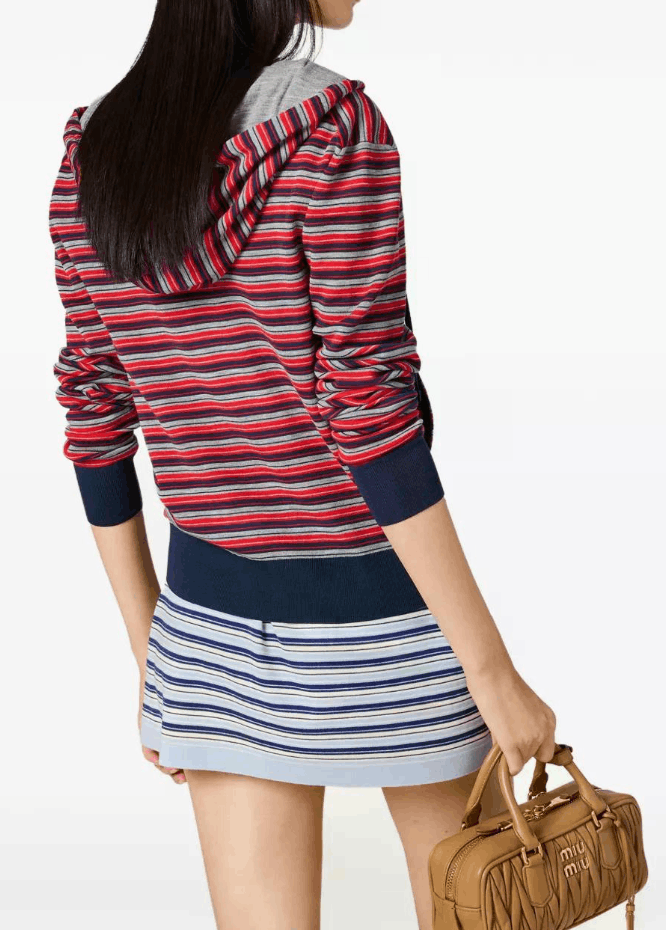 Miu Miu Striped Virgin Wool Zip-Up Hoodie