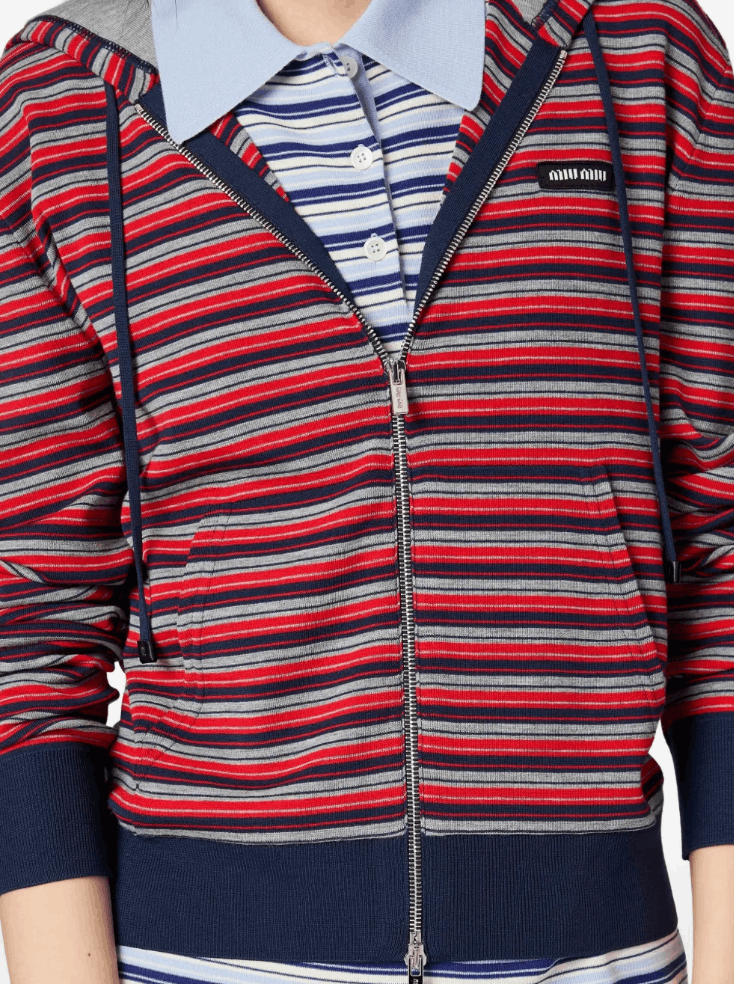 Miu Miu Striped Virgin Wool Zip-Up Hoodie