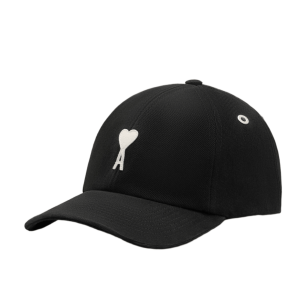 AMI Black Cotton Ami De Coeur Felt Patch Cap Black