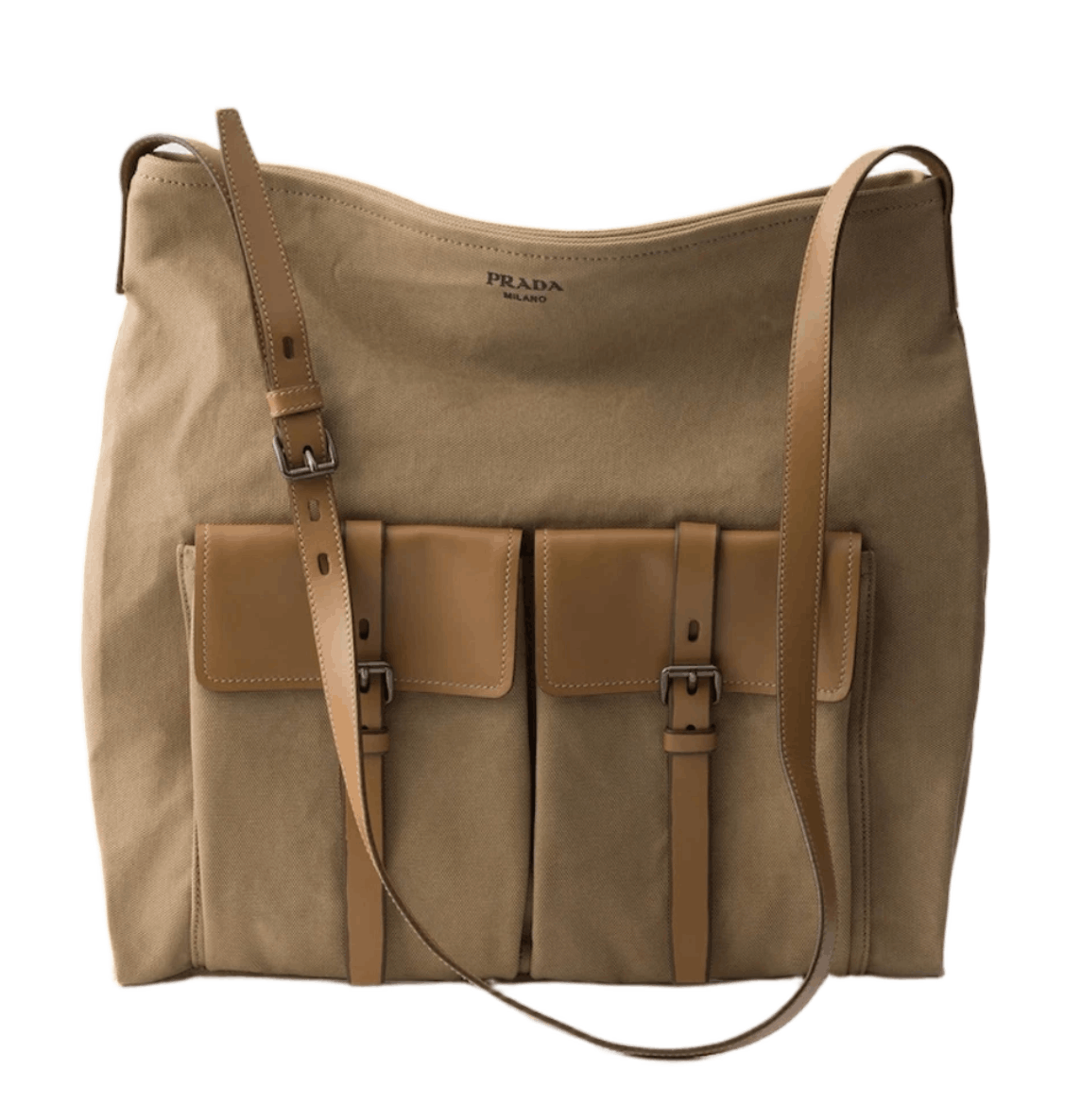 Prada Route Canvas and Leather Shoulder Bag Khaki