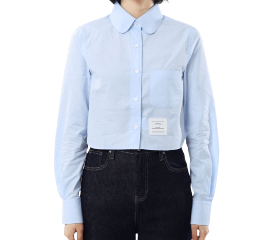 Thom Browne Logo-patch Cropped Shirt - Blue 