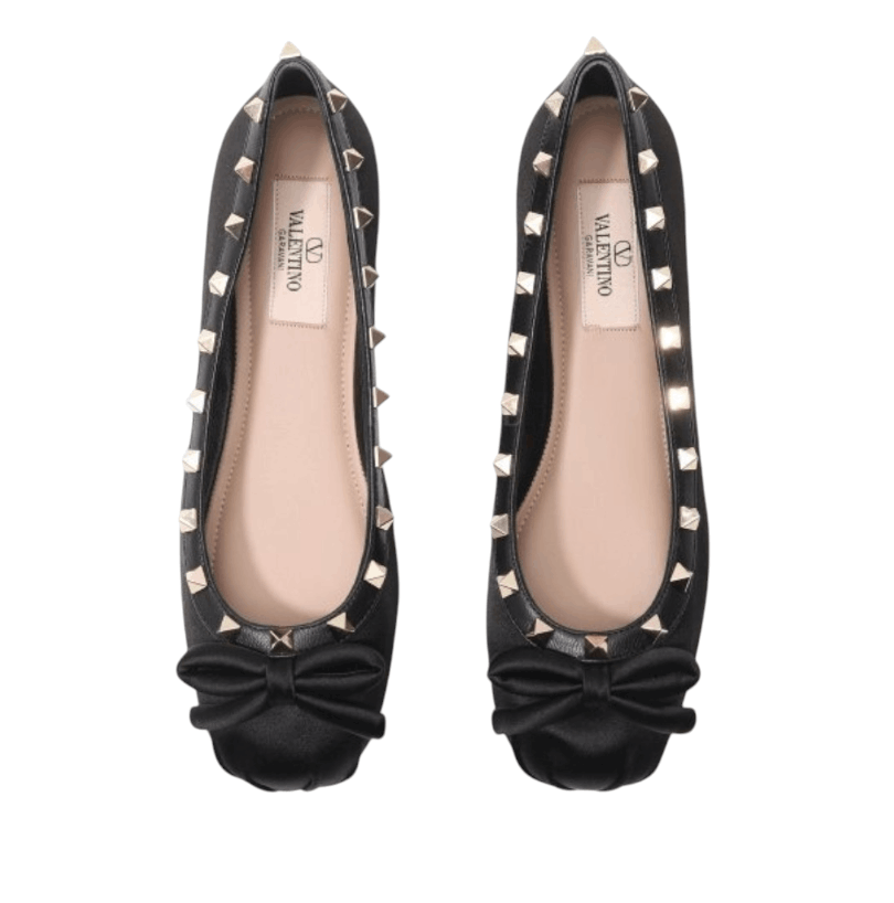 ROCKSTUD SATIN FLAT SHOES