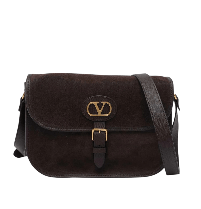 Valentino Dark Brown Suede Antibes Crossbody Bag 