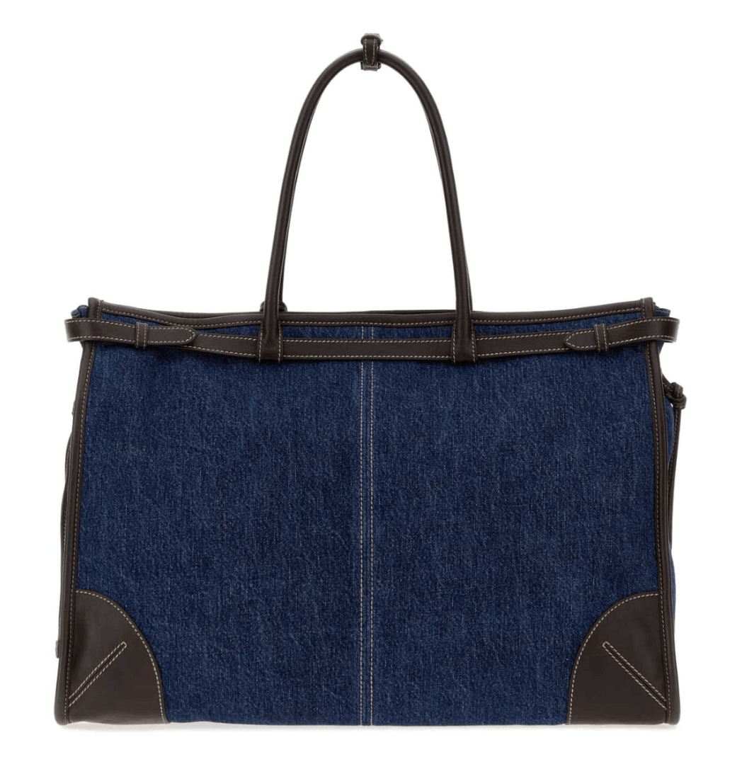 Prada Bonnie Shopping Bag In Denim And Leather