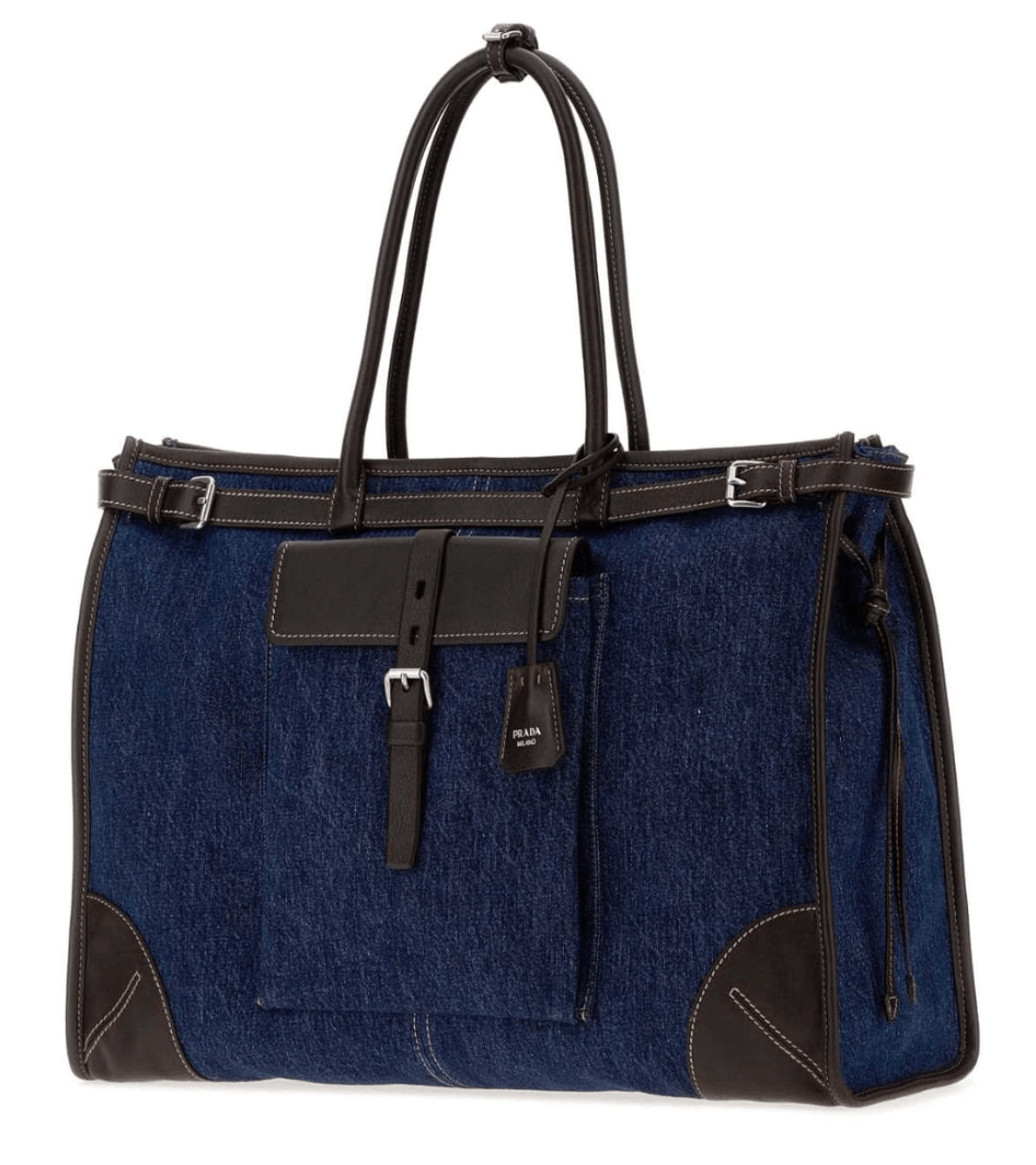 Prada Bonnie Shopping Bag In Denim And Leather