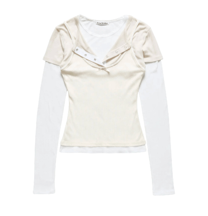 Layered jersey shirt with bow - White/Off White