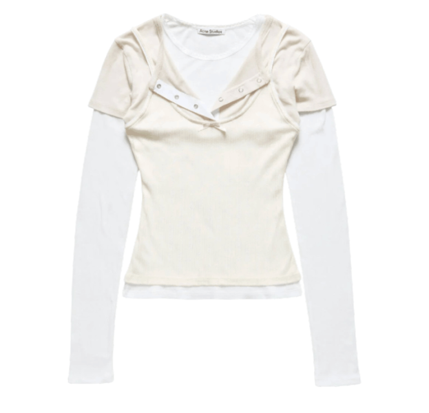 Layered jersey shirt with bow - White/Off White