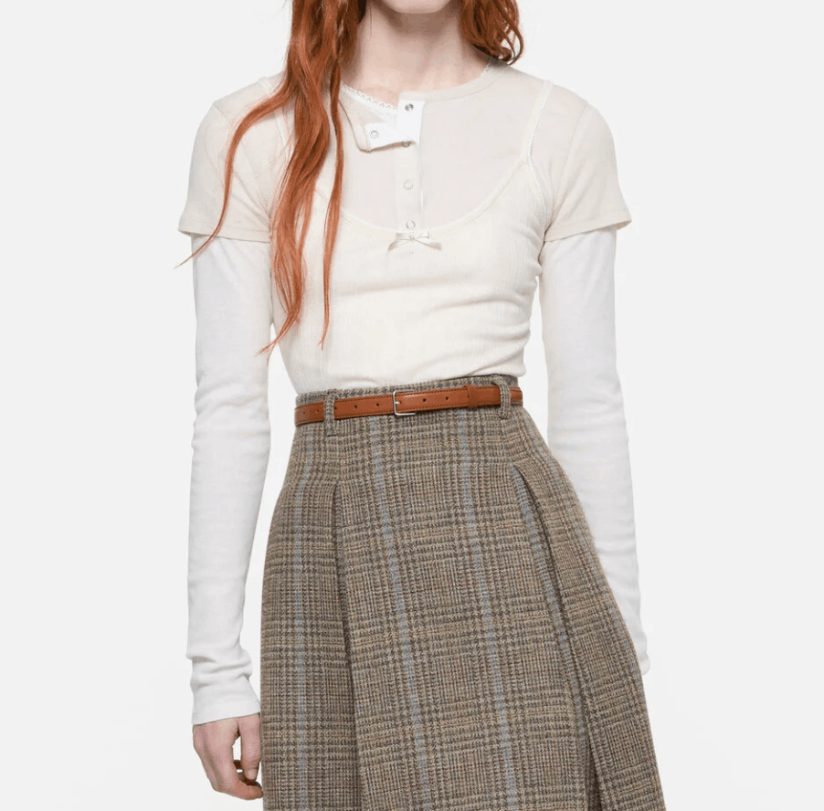 Layered jersey shirt with bow - White/Off White