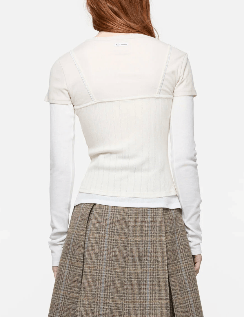 Layered jersey shirt with bow - White/Off White