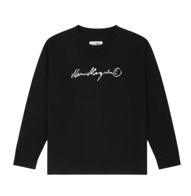 Long-sleeve overdyed handwritten-print T-shirt Black 