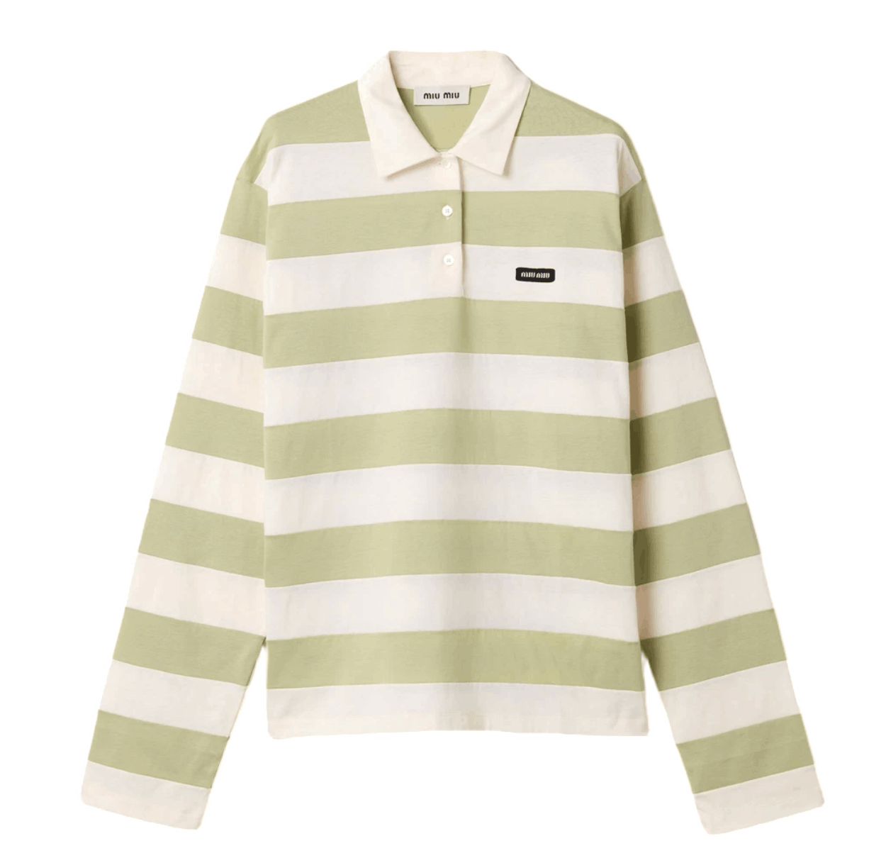(W) Miu Miu Striped Jersey Polo Shirt Pale Rose Agave