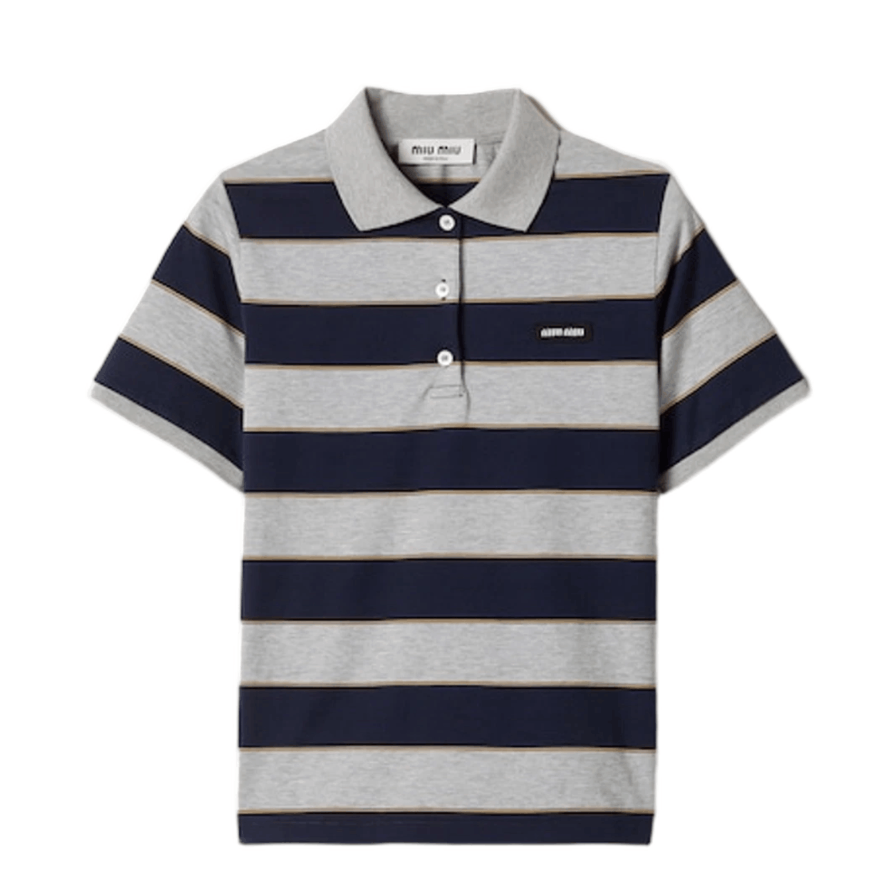 (W) Miu Miu Striped Jersey Polo Shirt Blue Grey