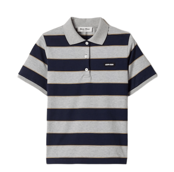 (W) Miu Miu Striped Jersey Polo Shirt Blue Grey