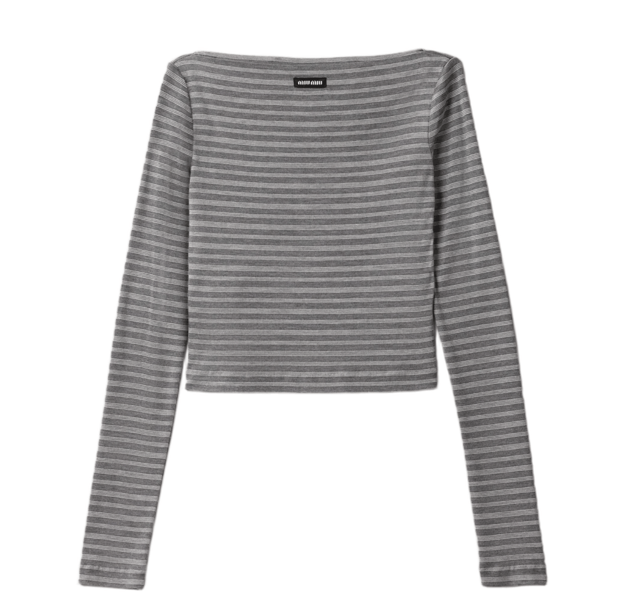 (W) Miu Miu Striped Jersey Top Slate Gray White